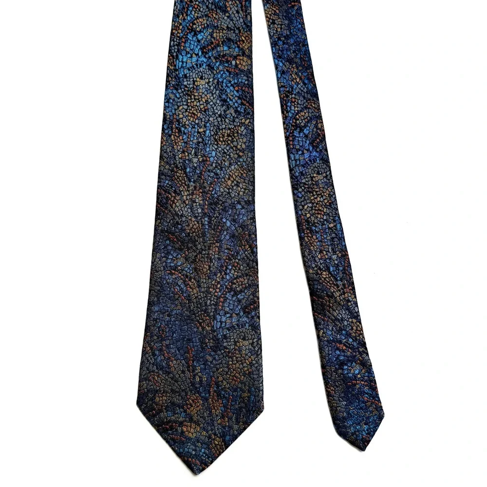 Missoni Silk Tie‎ Blue Orange Mosaic Pebble Pattern Woven Made in Italy W: 3.5